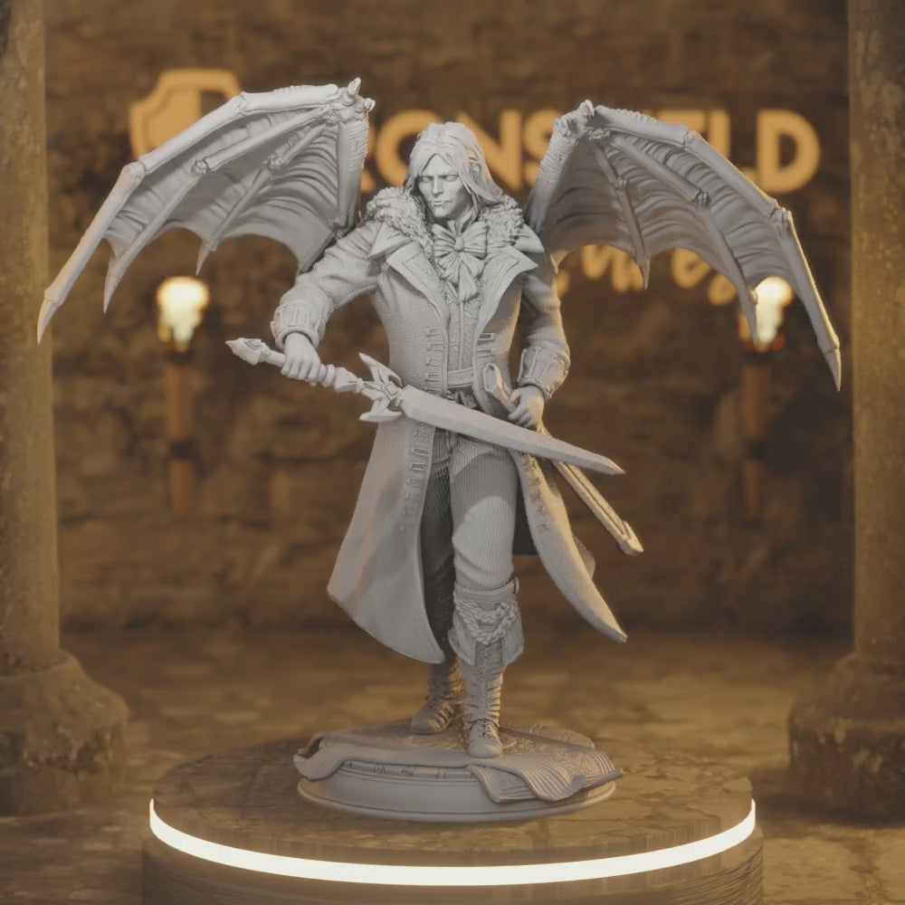 Duke Strauss Noble Vampire Lord Knight Winged Paladin — 360° rotating view of 3D printed DnD miniature