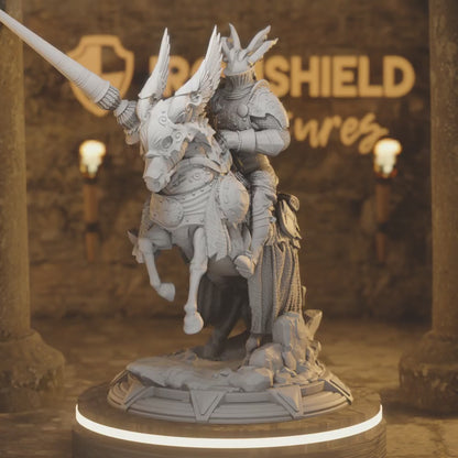 Gothic Knight - Brax Attican on Horse — 360° rotating view of 3D printed DnD miniature