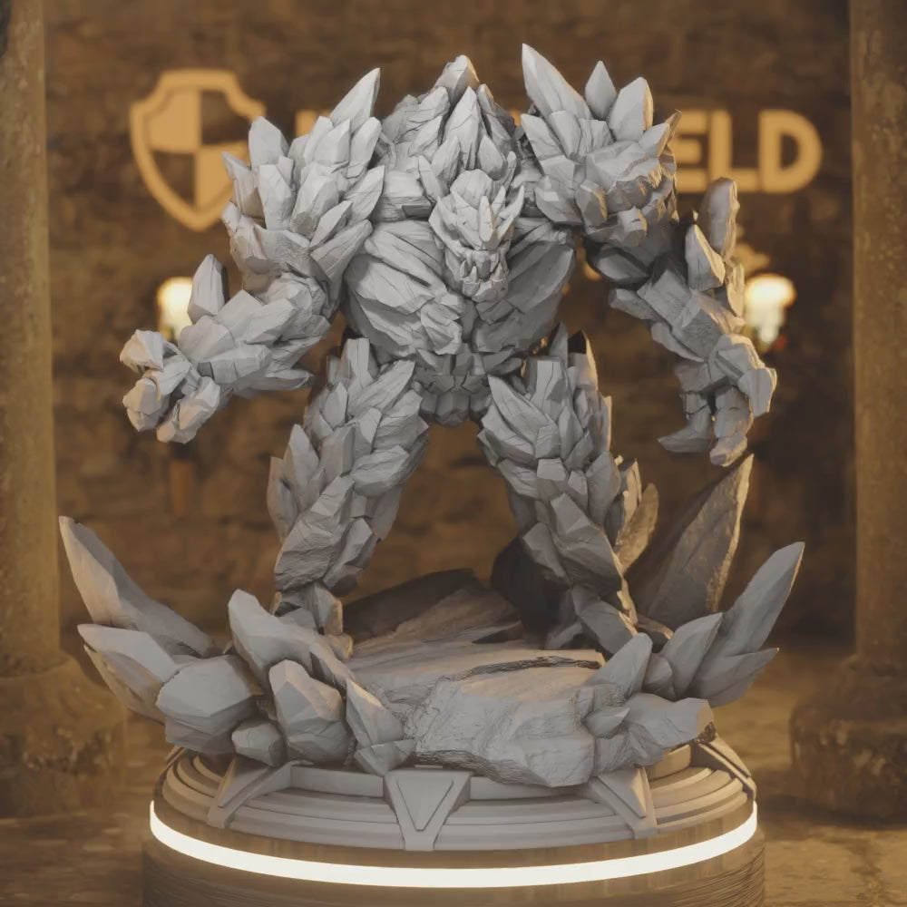 Yokun - Frost Ice Golem Rock Large — 360° rotating view of 3D printed DnD miniature