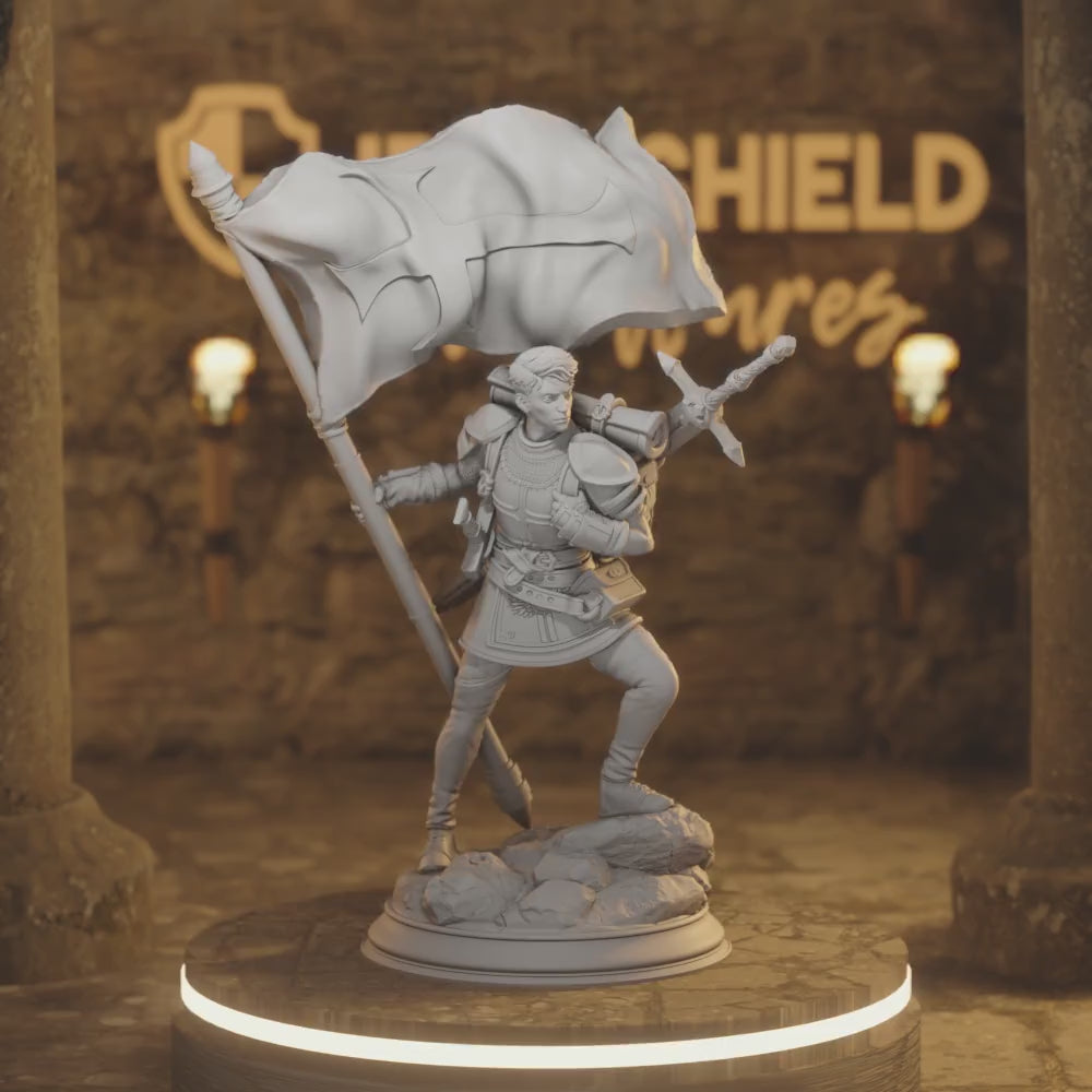 Lionel Donmeir - Squire of Justice Human Fighter DnD miniature 3D printed resin tabletop RPG figure