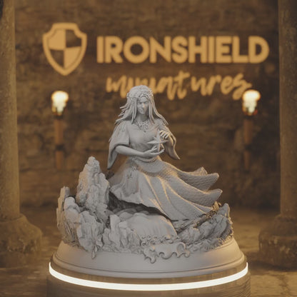 Goddess Deity Elf - Minera Sea Lady NPC — 360° rotating view of 3D printed DnD miniature