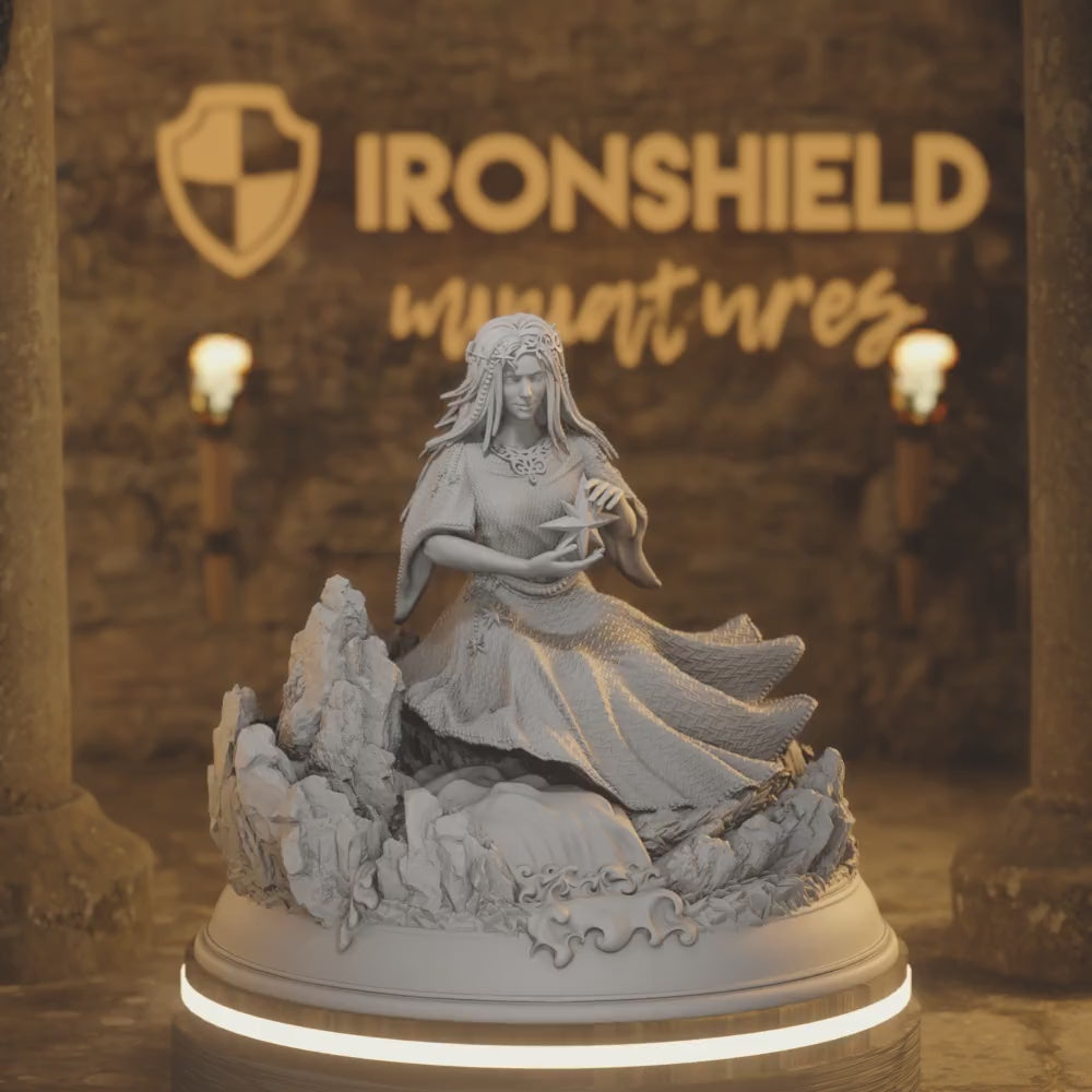Goddess Deity Elf - Minera Sea Lady NPC — 360° rotating view of 3D printed DnD miniature