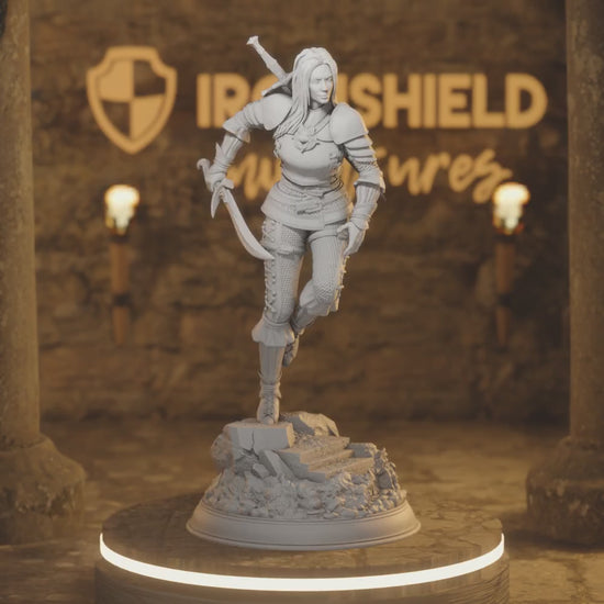 Lina Vixine Female Bloodhunter Hex hunter — 360° rotating view of 3D printed DnD miniature