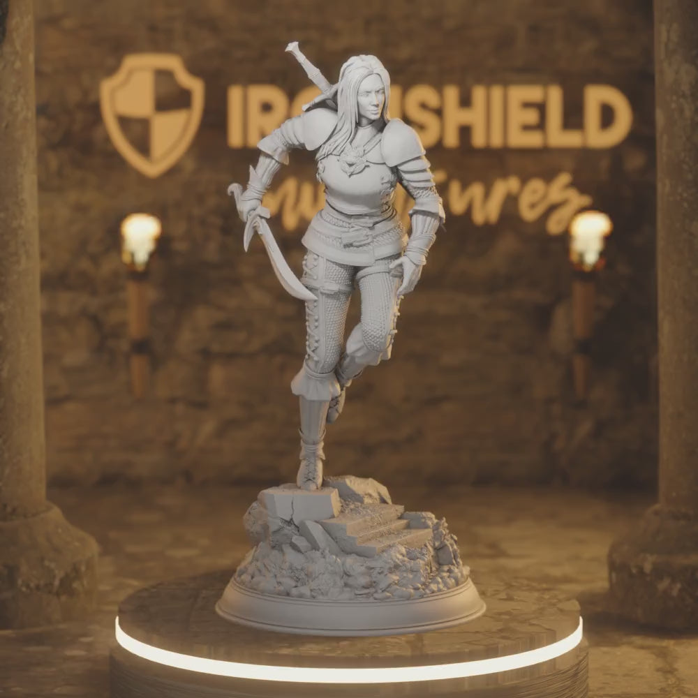 Lina Vixine Female Bloodhunter Hex hunter — 360° rotating view of 3D printed DnD miniature