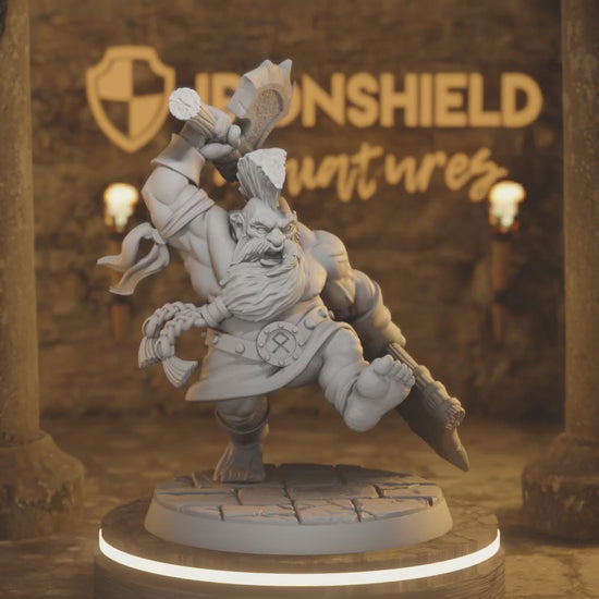 Orny - Dwarf Berserker Barbarian Warrior — 360° rotating view of 3D printed DnD miniature