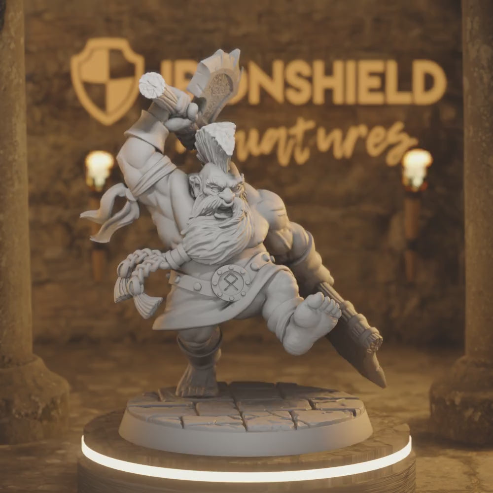 Orny - Dwarf Berserker Barbarian Warrior — 360° rotating view of 3D printed DnD miniature