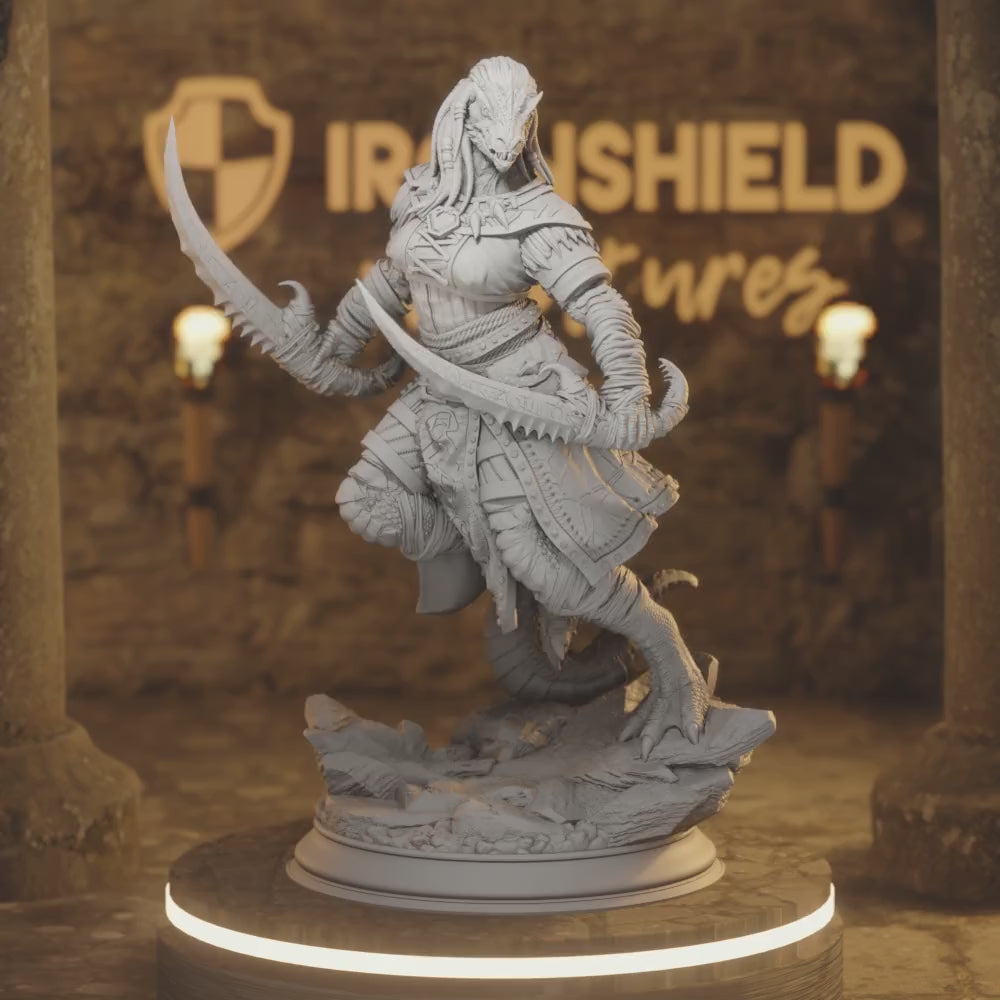 Kijaa Dragon Warrior Rogue Beastfolk — 360° rotating view of 3D printed DnD miniature