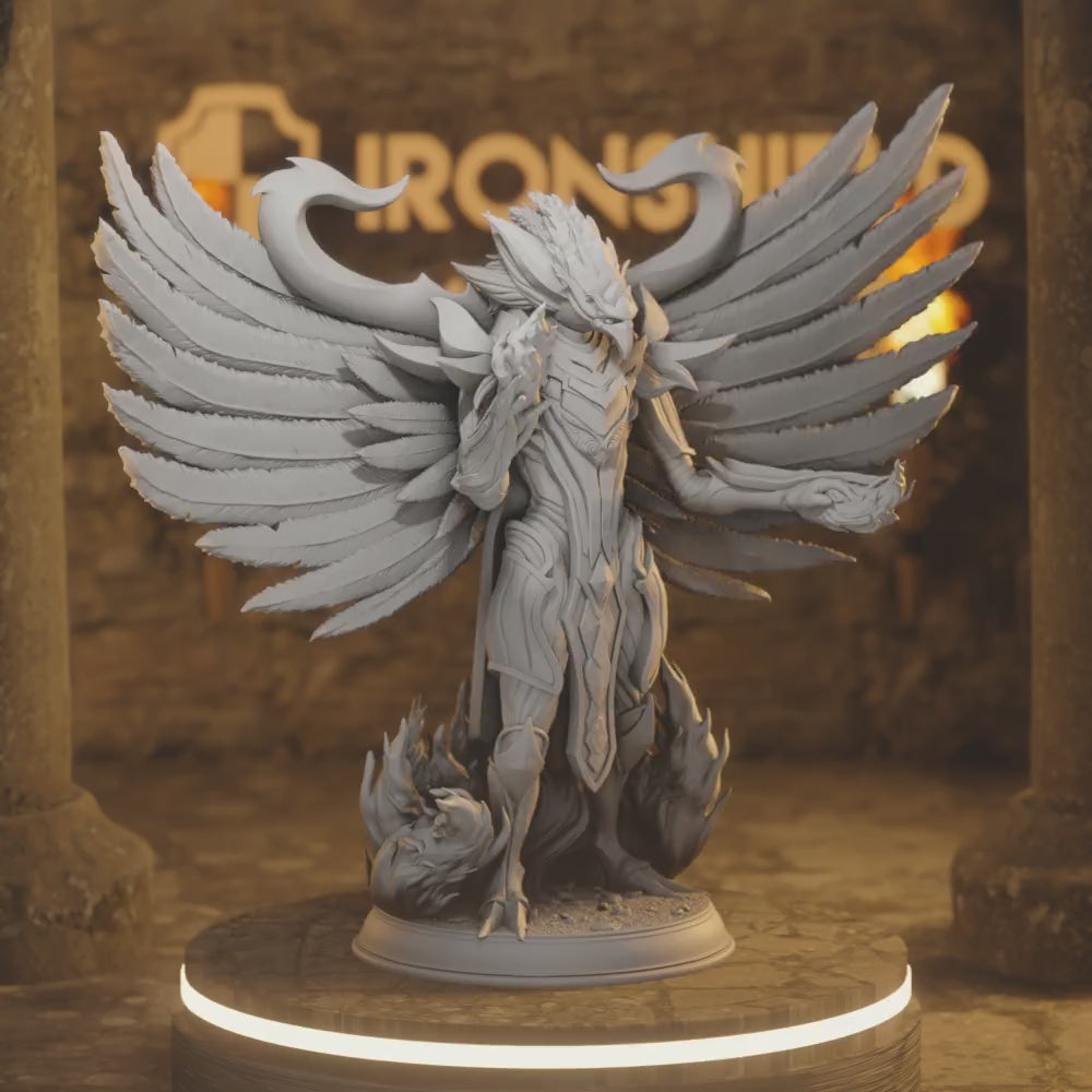 Arcane Beastfolk Phoenix Construct - Quisterian — 360° rotating view of 3D printed DnD miniature