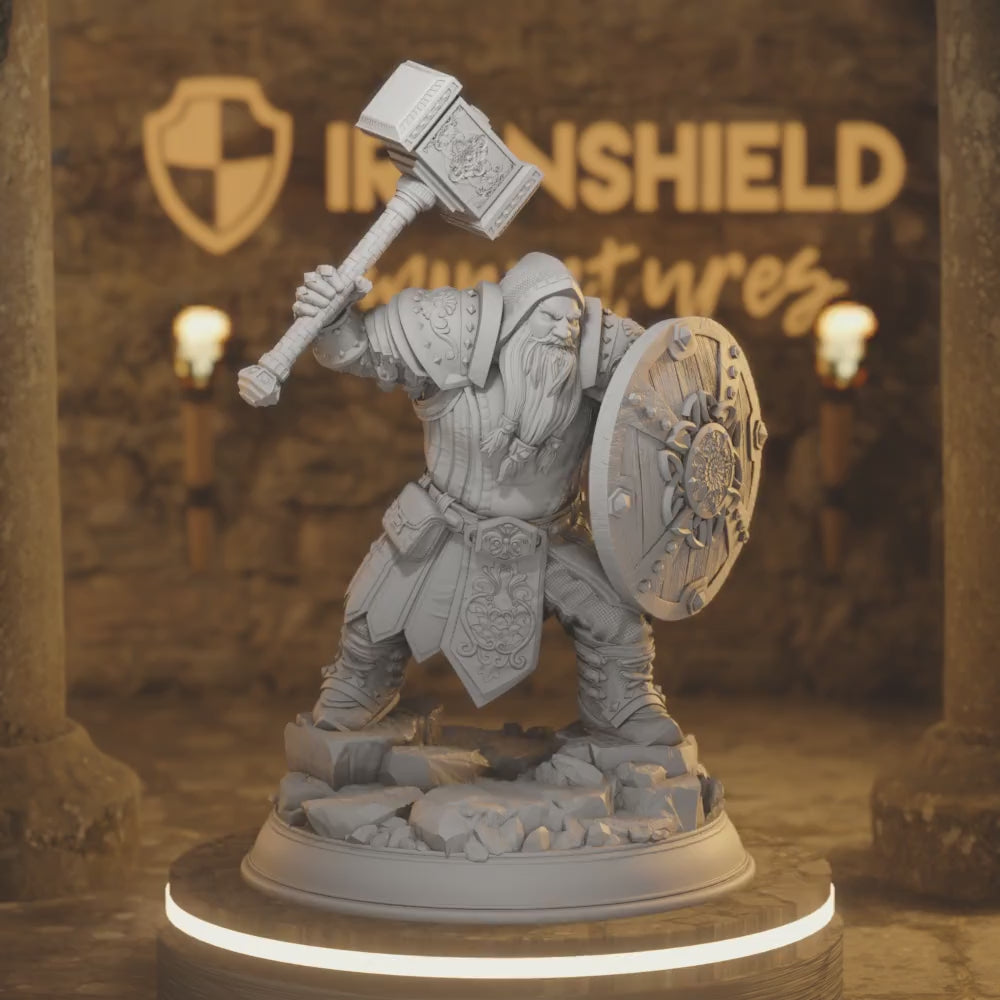 Dwarven Life Cleric - Tors of Delvdor Dwarf — 360° rotating view of 3D printed DnD miniature