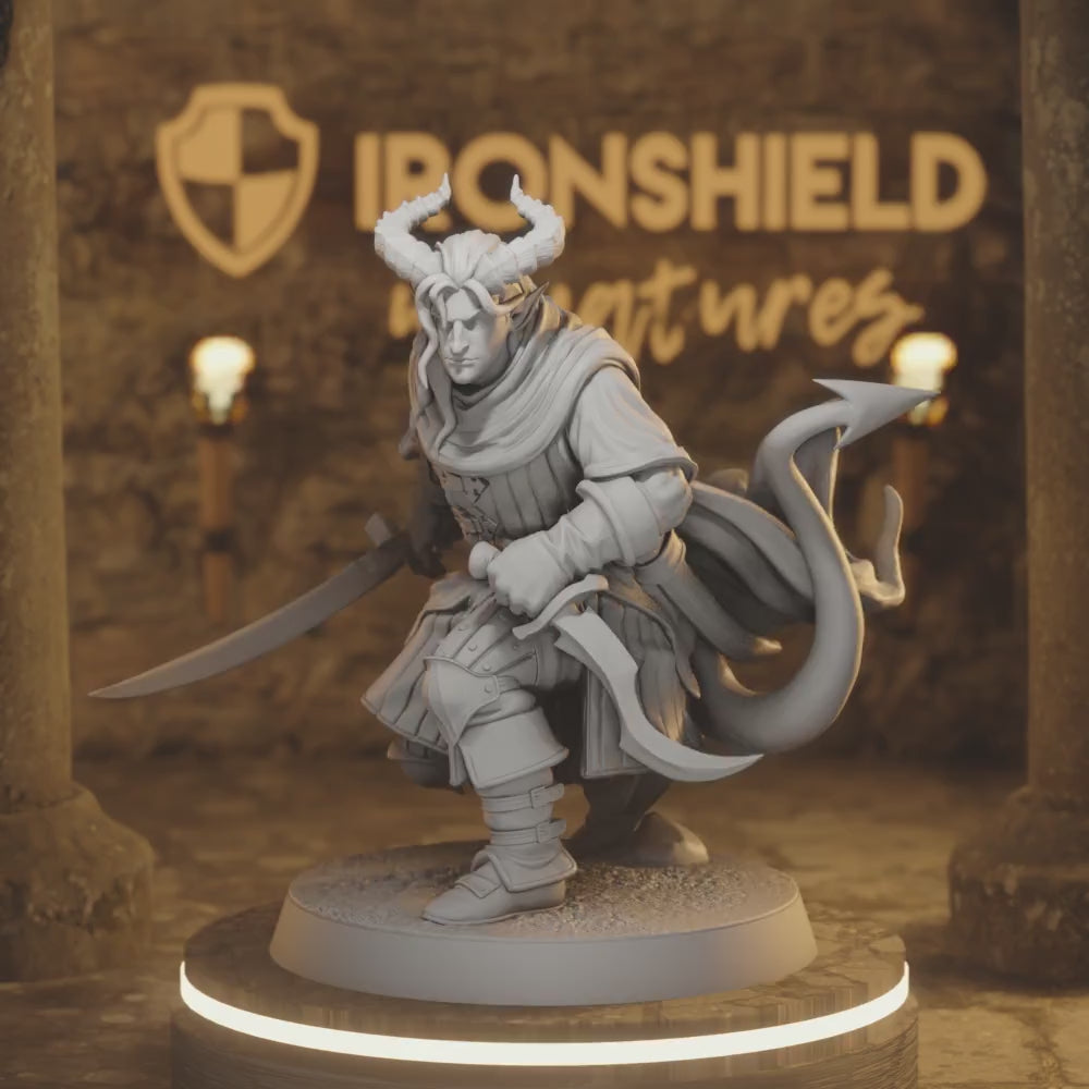 Hellswake wayfarer 1 Tiefling Rogue DnD miniature 3D printed resin tabletop RPG figure