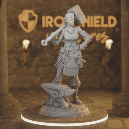 Em Oddflame Forge Blacksmith Artificer — 360° rotating view of 3D printed DnD miniature