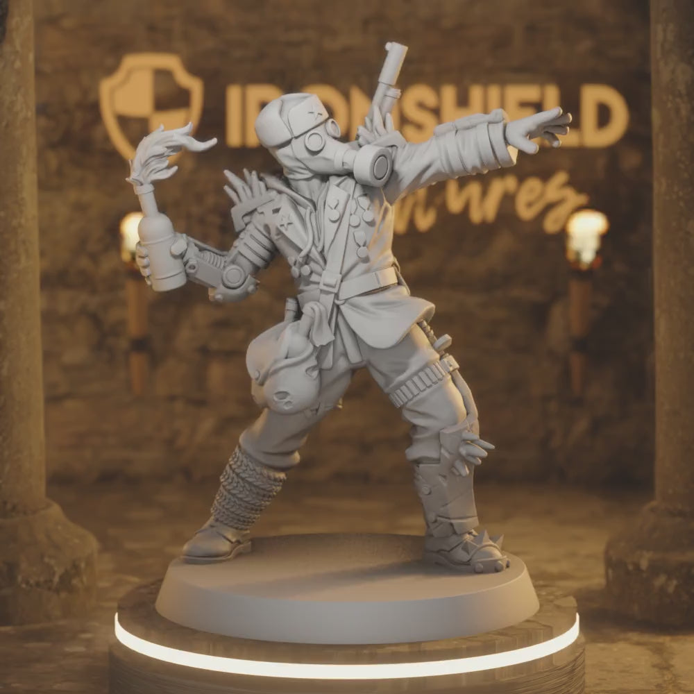 Kolotov - Wasteland Soldier Gun Molotov — 360° rotating view of 3D printed DnD miniature