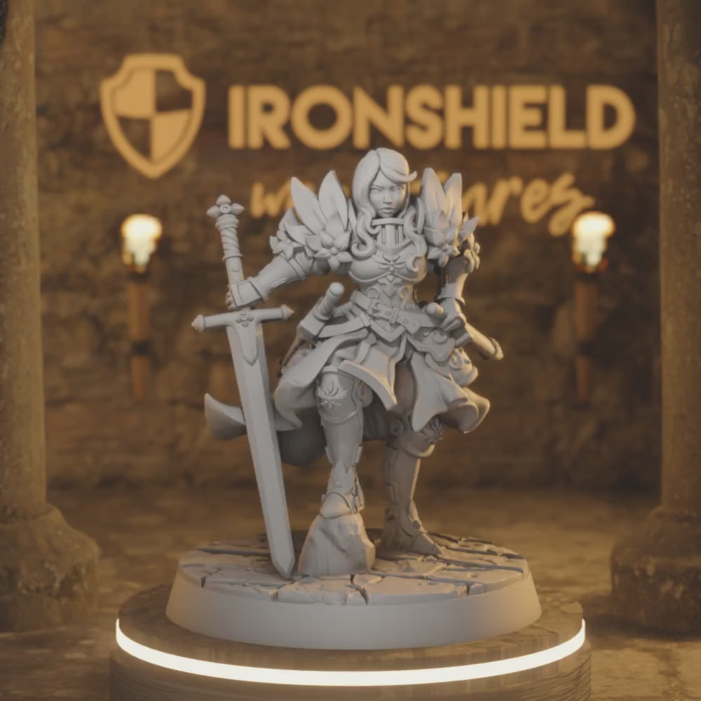 Angeline – Paladin Knight Defender Captain — 360° rotating view of 3D printed DnD miniature