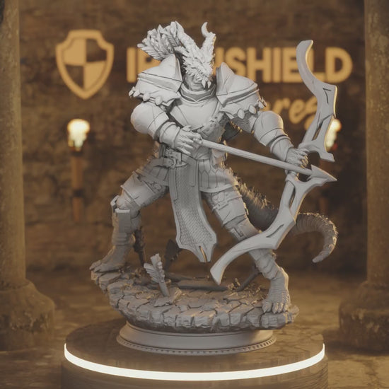 Azmordion Beastfolk Dragon Archer Ranger — 360° rotating view of 3D printed DnD miniature
