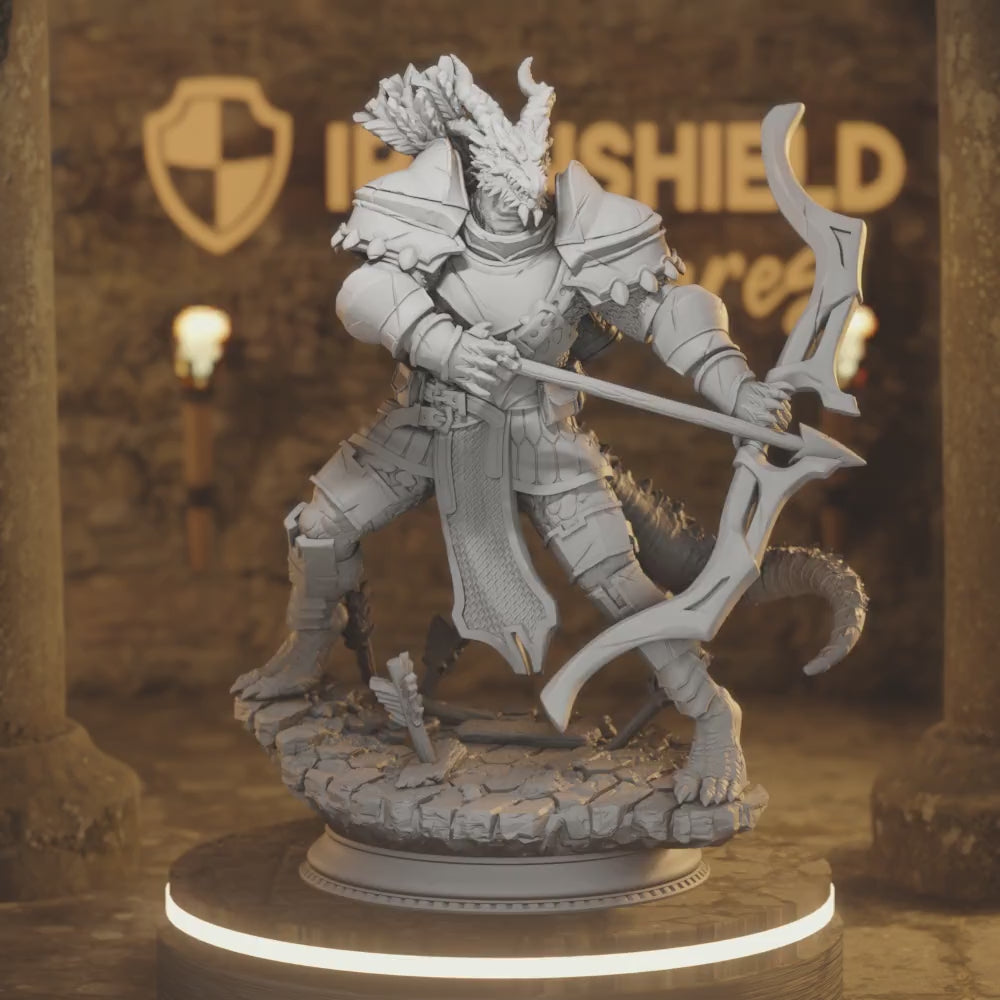 Azmordion Beastfolk Dragon Archer Ranger — 360° rotating view of 3D printed DnD miniature