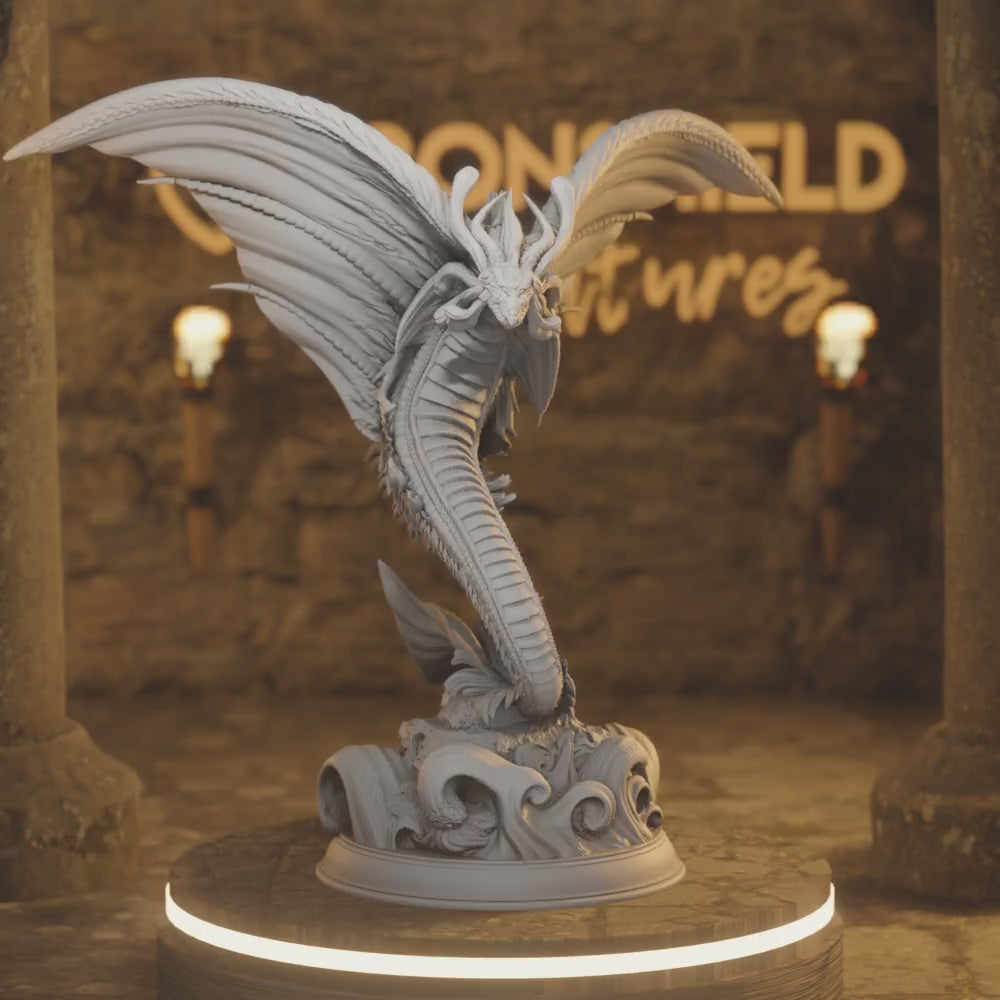 Juvenile Mana Wyrm - Fyrindel Monster — 360° rotating view of 3D printed DnD miniature