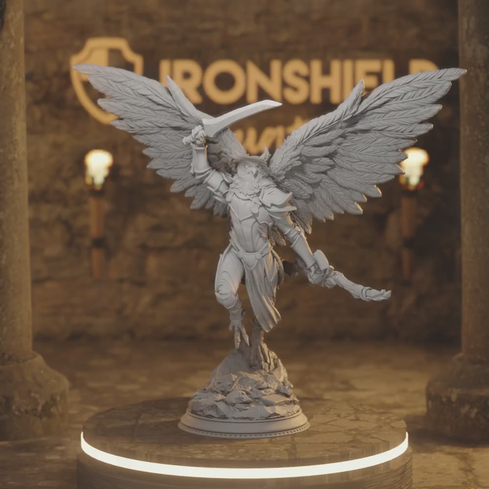 Horace – Owlkin Ranger Ascended Angelic Champion — 360° rotating view of 3D printed DnD miniature