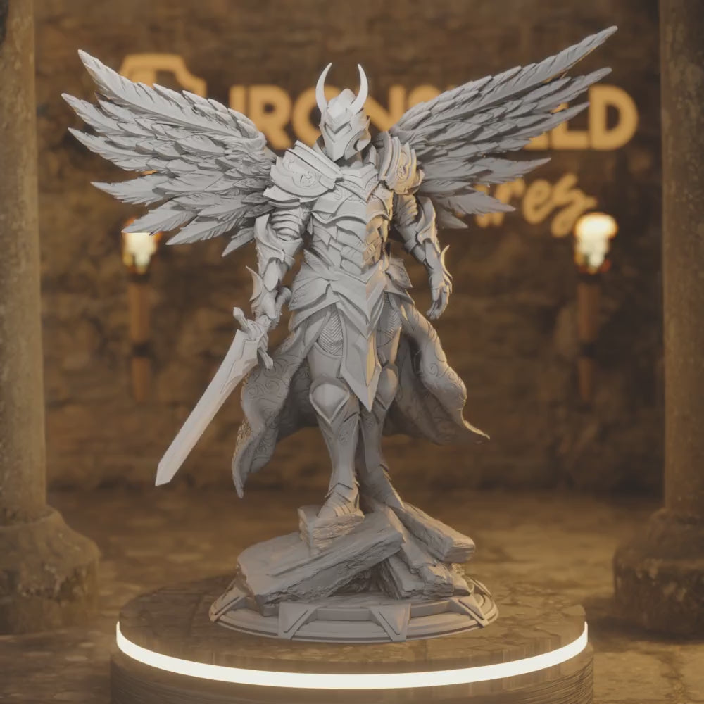 Arch Angel Syelros Warrior Paladin 5e Knight — 360° rotating view of 3D printed DnD miniature