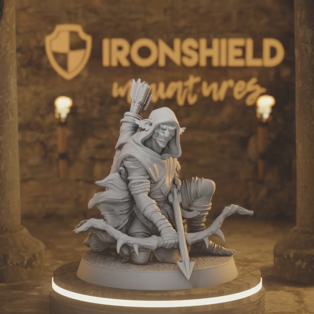 Marsh Goblin Archer 3 – Goblinoid Crossbow Stalker Beastkin — 360° rotating view of 3D printed DnD miniature