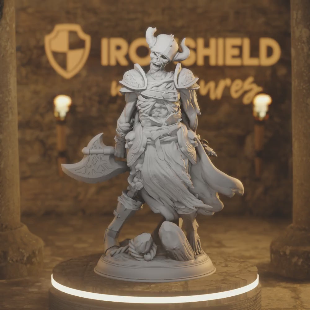 Arisen Skeleton Undead Knight Warrior Monster — 360° rotating view of 3D printed DnD miniature