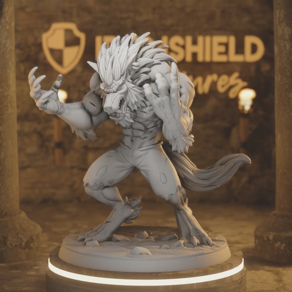 Brule Transforming Werewolf Fighter — 360° rotating view of 3D printed DnD miniature
