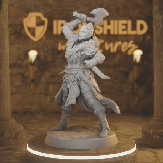 Clan Warrior 2 – Viking Female Berserker Fighter — 360° rotating view of 3D printed DnD miniature