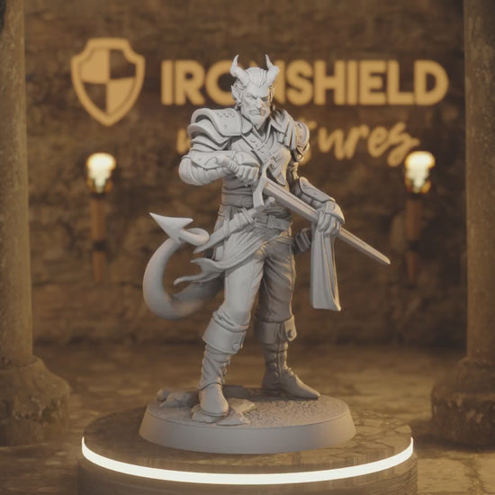 Hellswake Stalwart Tiefling Fighter DnD miniature 3D printed resin tabletop RPG figure