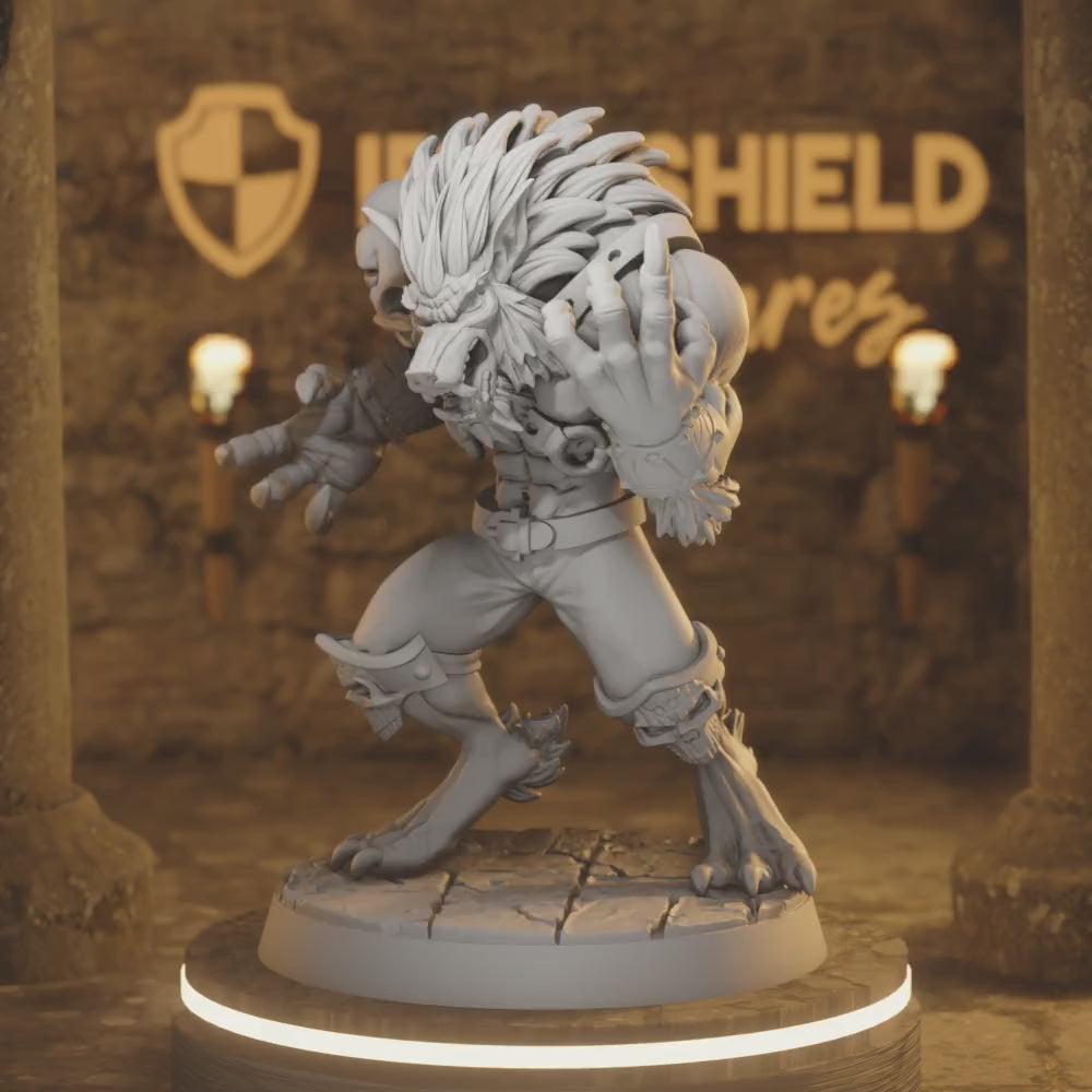 Willveris – Werewolf Beast Monster Lycan Curse — 360° rotating view of 3D printed DnD miniature