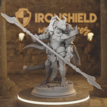Apokris Beastfolk Dragon Paladin Swordsman — 360° rotating view of 3D printed DnD miniature