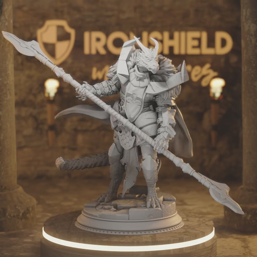 Apokris Beastfolk Dragon Paladin Swordsman — 360° rotating view of 3D printed DnD miniature