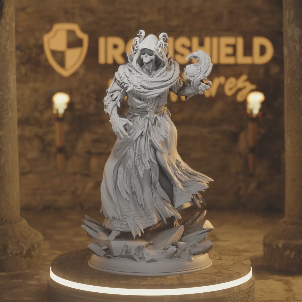 Frozen Lich - Thirazar Undead Wizard — 360° rotating view of 3D printed DnD miniature
