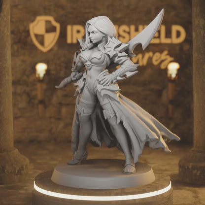 Dalila - Swordswoman Fighter Warrior Female — 360° rotating view of 3D printed DnD miniature