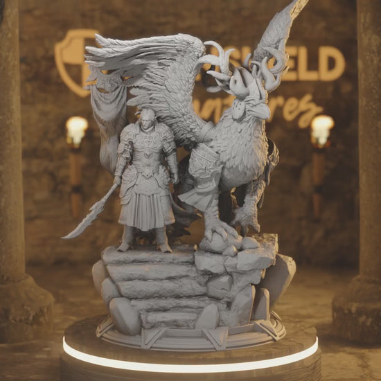 Rolen + Hippogriff Elven Eldritch Knight — 360° rotating view of 3D printed DnD miniature