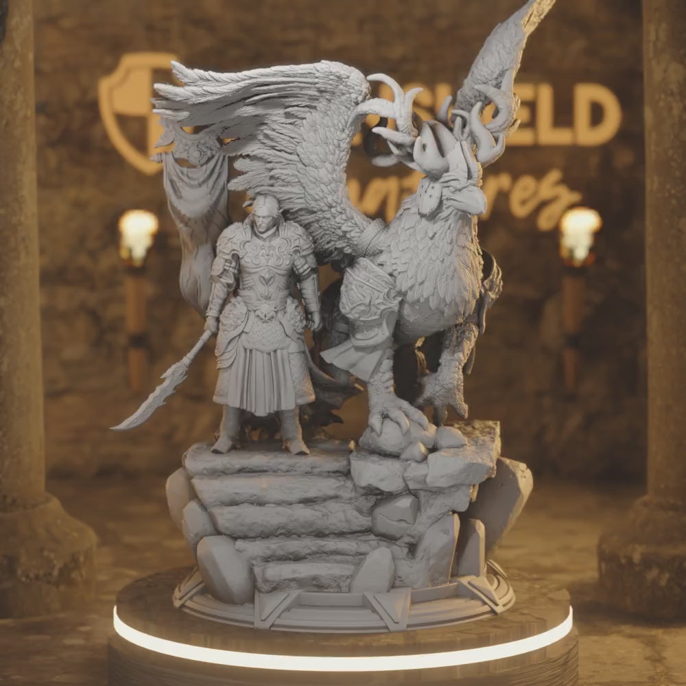 Rolen + Hippogriff Elven Eldritch Knight — 360° rotating view of 3D printed DnD miniature