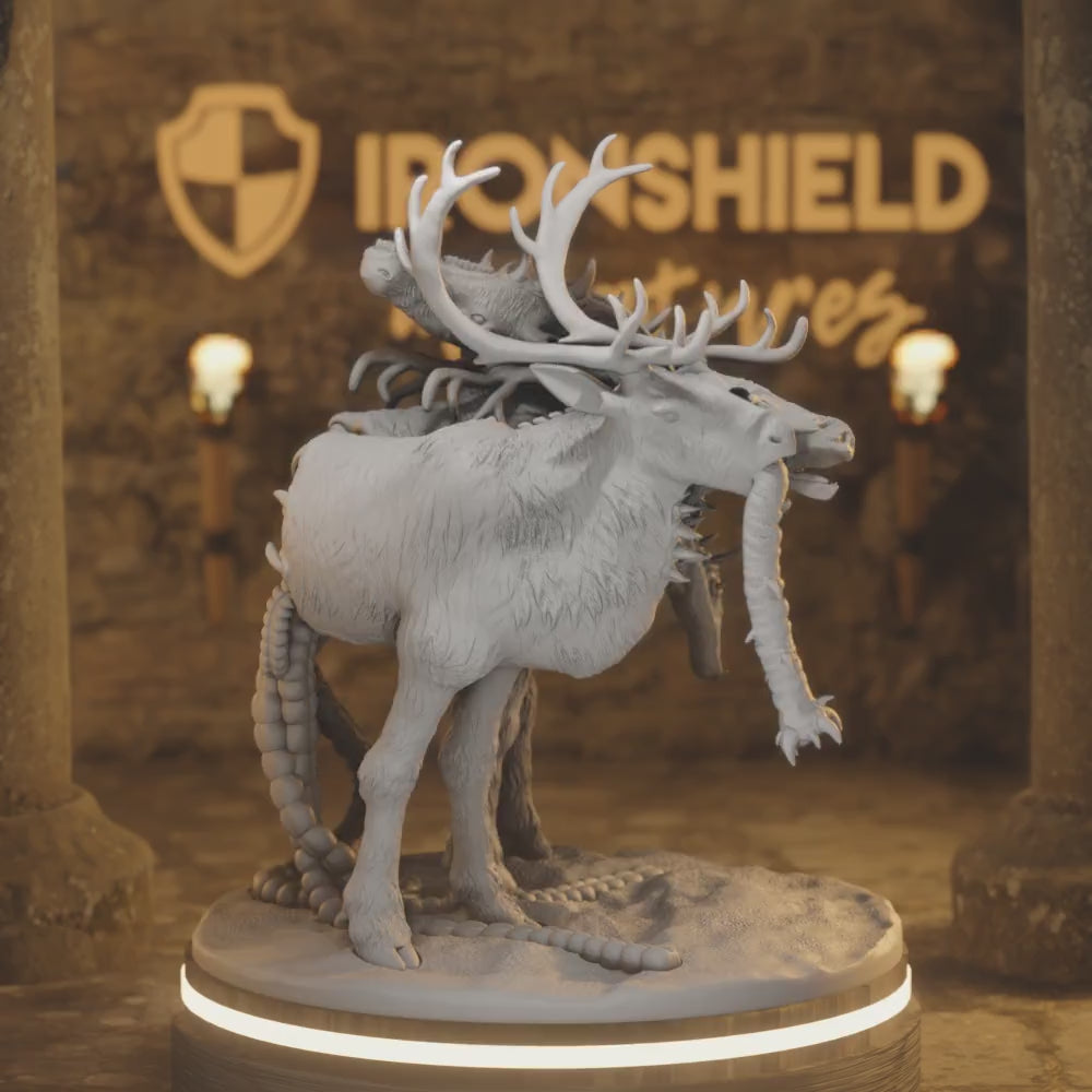 The Reindread LARGE Wild Monster Deer Beast Shapeshifter — 360° rotating view of 3D printed DnD miniature