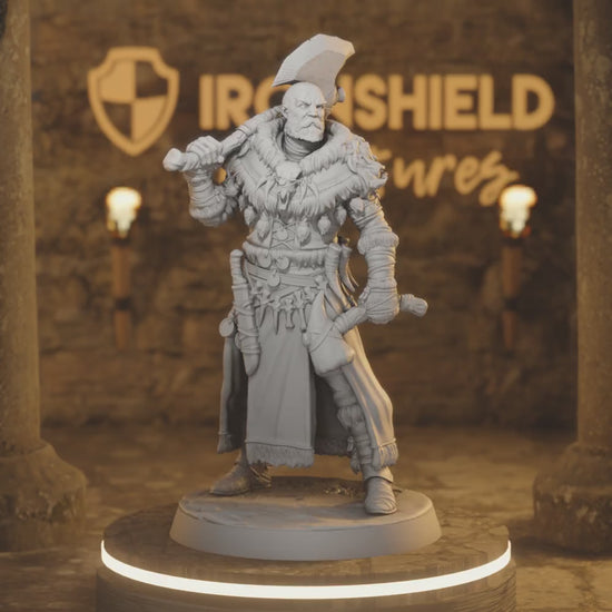 Clan Warrior 3 – Viking Barbarian Berserker Chieftain — 360° rotating view of 3D printed DnD miniature