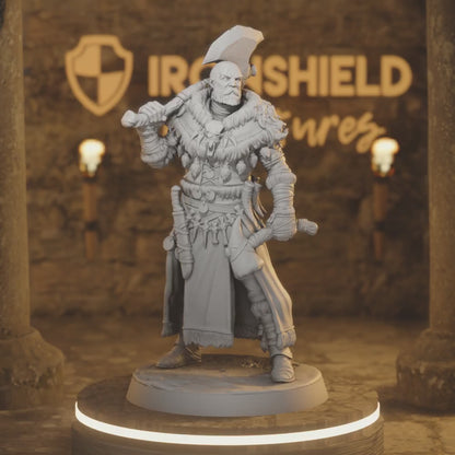 Clan Warrior 3 – Viking Barbarian Berserker Chieftain — 360° rotating view of 3D printed DnD miniature