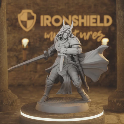 Hellswake Knight 2 Tiefling Fighter DnD miniature 3D printed resin tabletop RPG figure