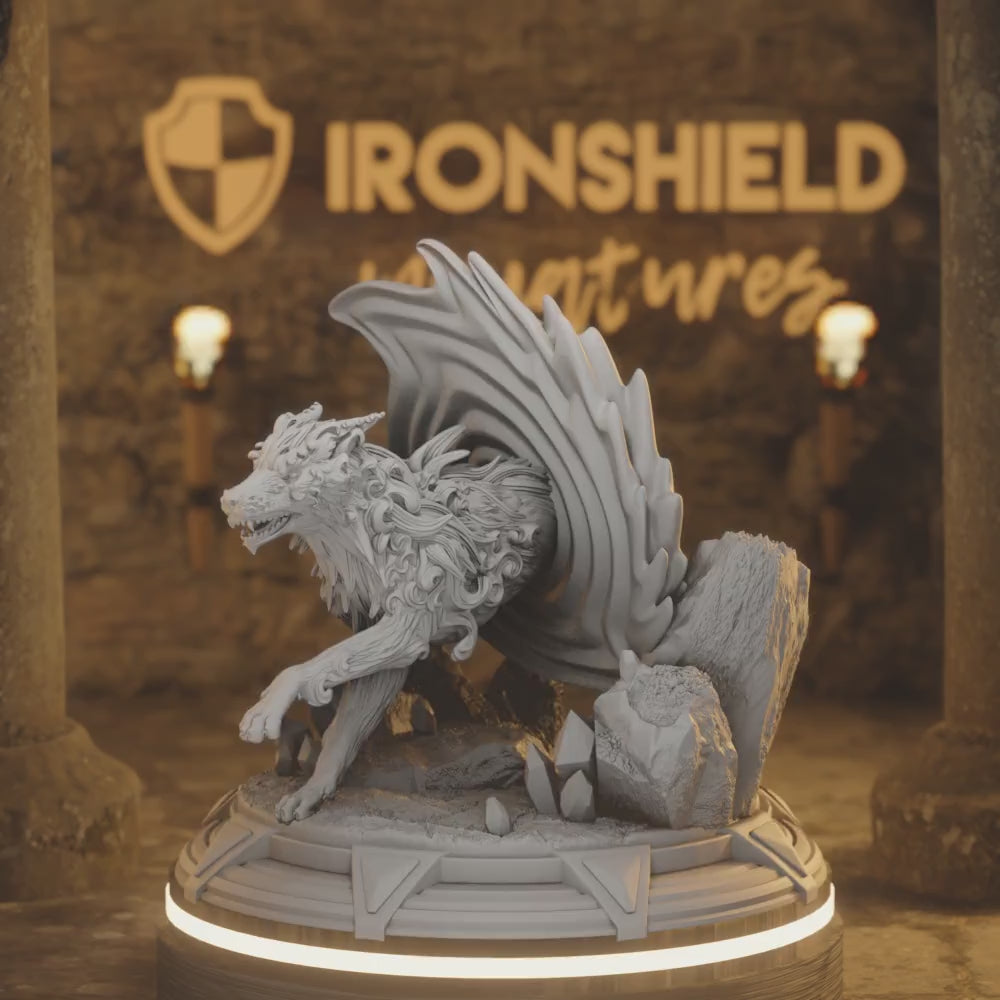 Blink Hound Portal - Hyan mystic creature wolf — 360° rotating view of 3D printed DnD miniature