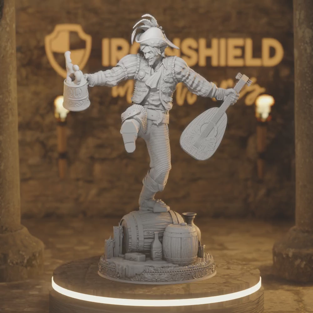 Drunk Half-Elf Bard - Brekken Barrel — 360° rotating view of 3D printed DnD miniature