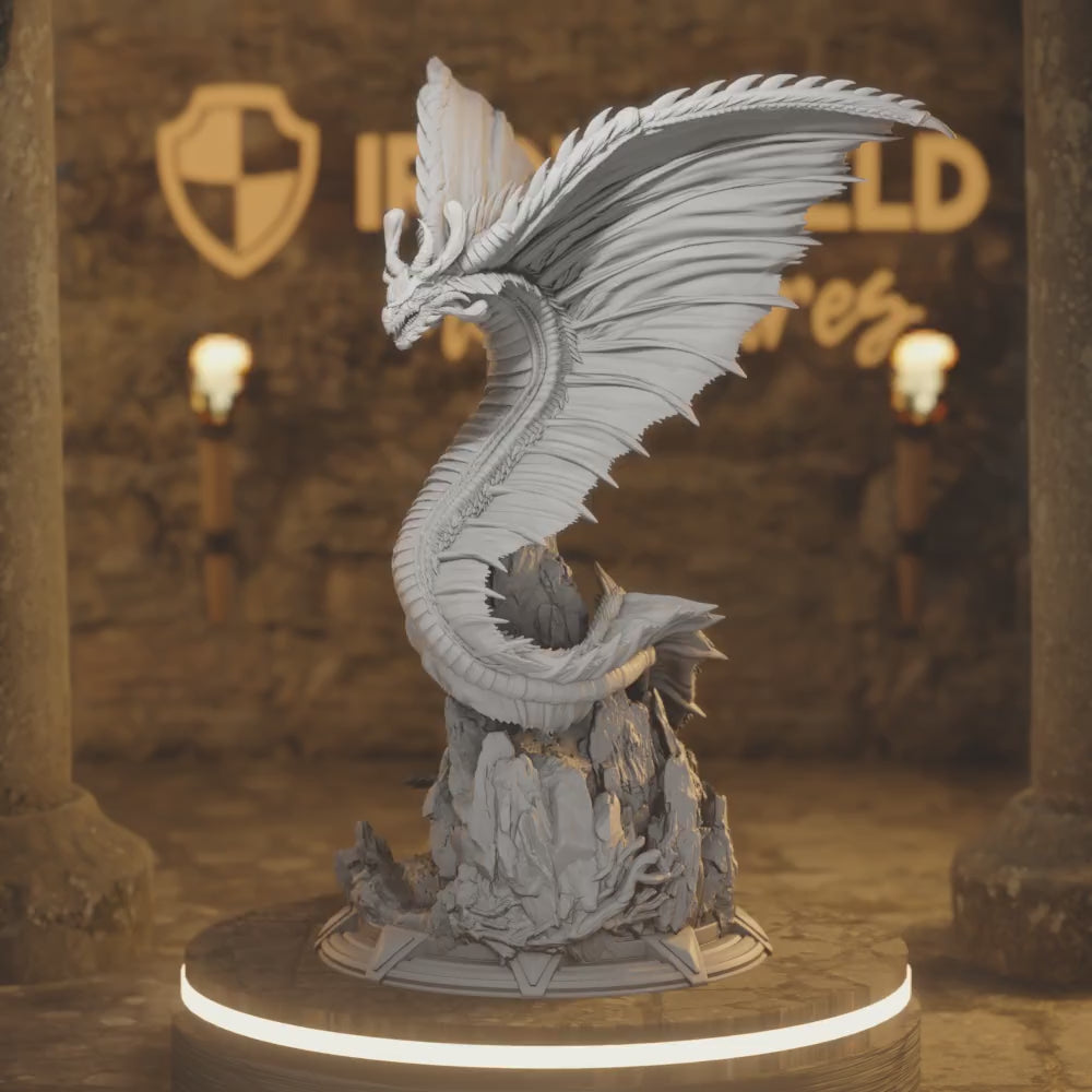 Adult Mana Wyrm Dragon - Fyrantius — 360° rotating view of 3D printed DnD miniature
