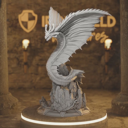 Adult Mana Wyrm Dragon - Fyrantius — 360° rotating view of 3D printed DnD miniature