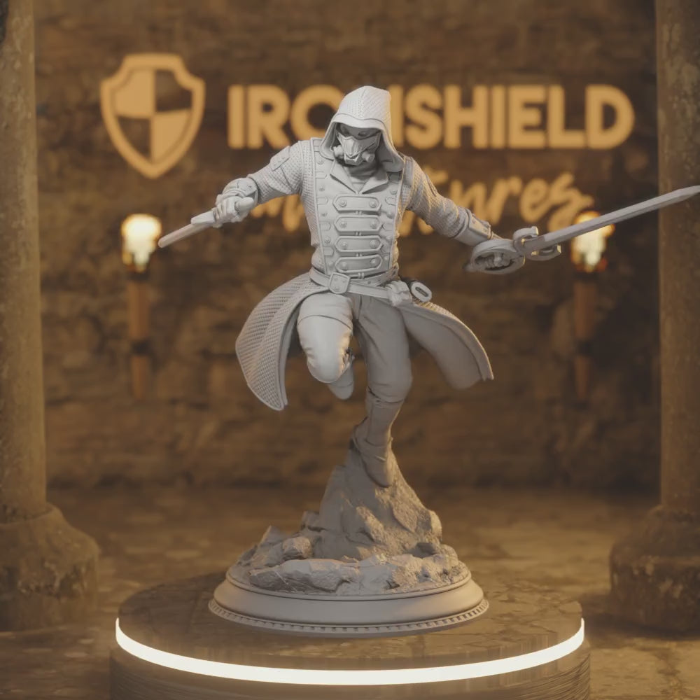 Brutus Blade Rogue Fighter Assassin — 360° rotating view of 3D printed DnD miniature