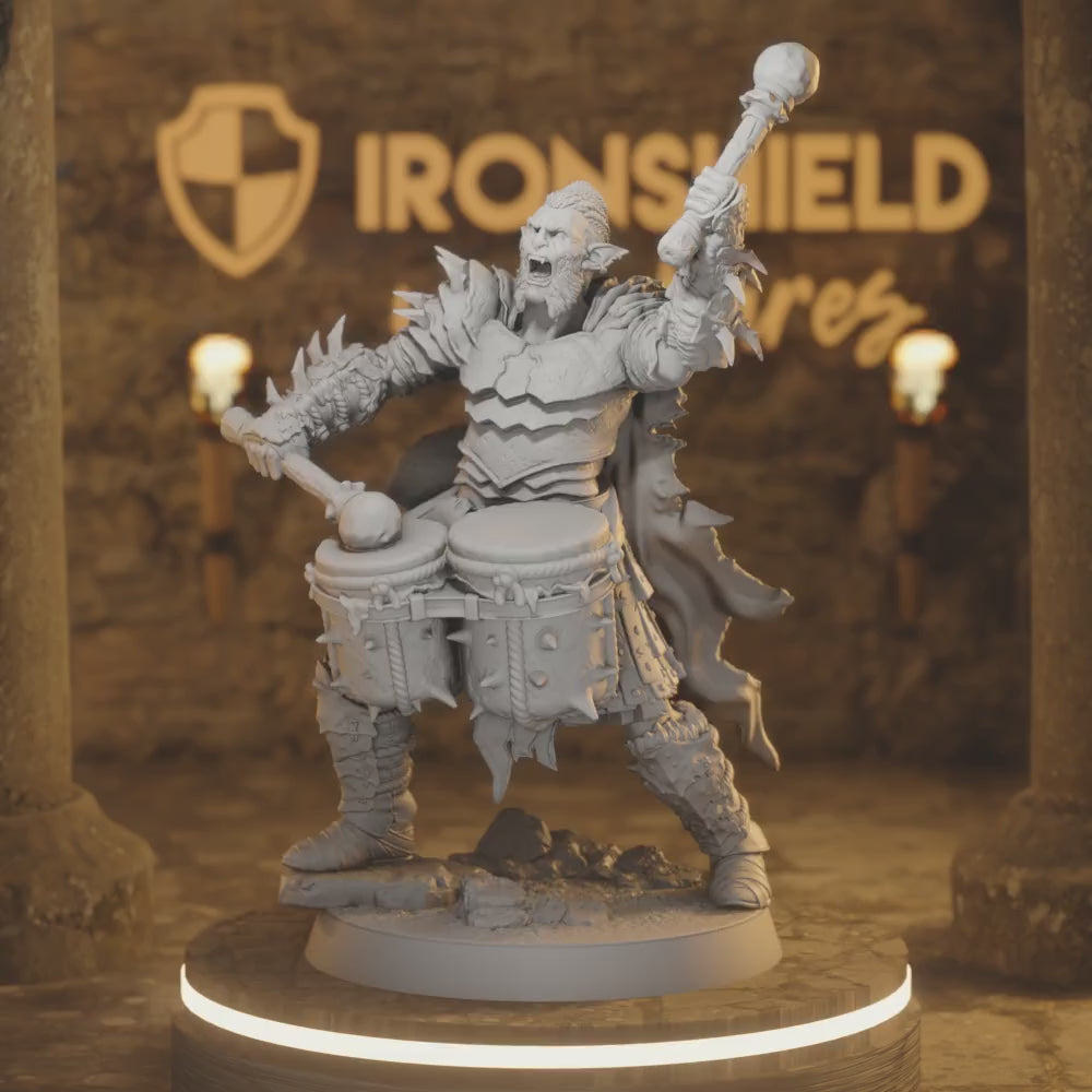 Hobgoblin Musician – Battlefield Drummer Warchant Orc — 360° rotating view of 3D printed DnD miniature