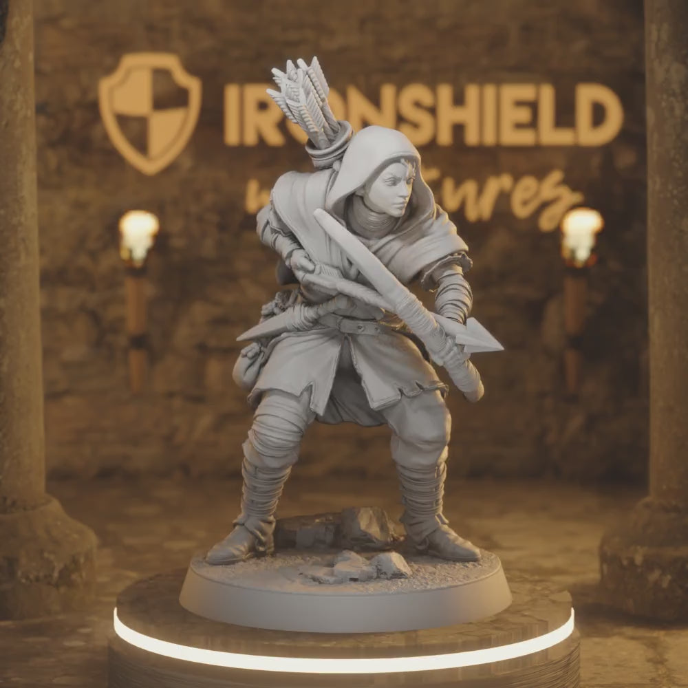 Cutthroat Bandit 3 – Sneaky Mugger Tavern Archer Scout — 360° rotating view of 3D printed DnD miniature