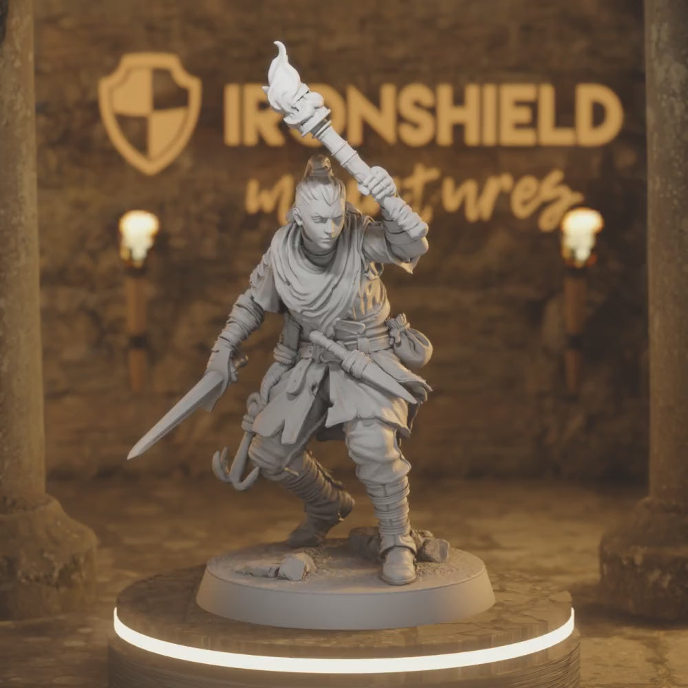Cutthroat Bandit 2 – Thief Bandit Swashbuckler Knife Fighter — 360° rotating view of 3D printed DnD miniature