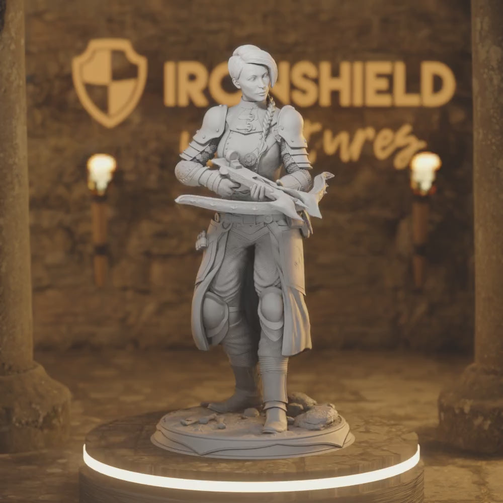 Velandrin Female Hex Hunter Ranger Crossbow — 360° rotating view of 3D printed DnD miniature