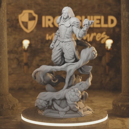 Human Invoker Mage Sorcerer Spell - Dorian — 360° rotating view of 3D printed DnD miniature