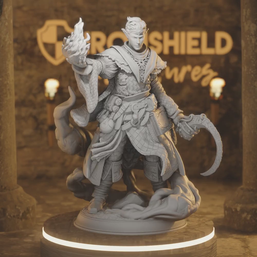 Drow Elf Wizard Sorcerer Mage - Yunas — 360° rotating view of 3D printed DnD miniature