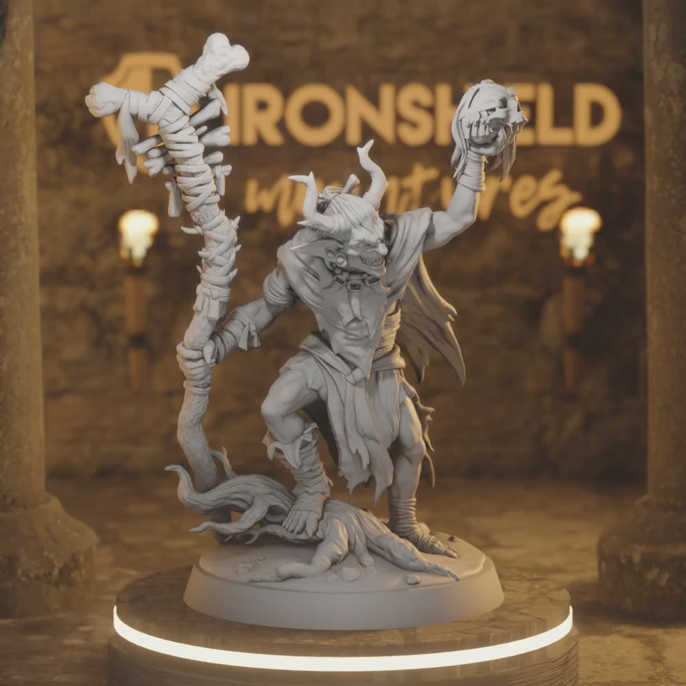 Marsh Goblin Shaman – Tribal Hex Caster Witchdoctor — 360° rotating view of 3D printed DnD miniature